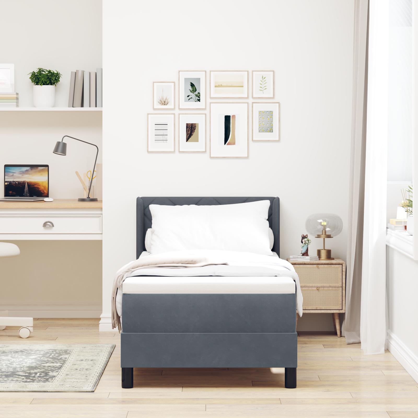 Boxmadras Med Madras Sort 100x200 Cm Fløjl Lysegrå 90 X 190 Cm - Mørkegrå / 80 x 200 cm / Diamant blok design