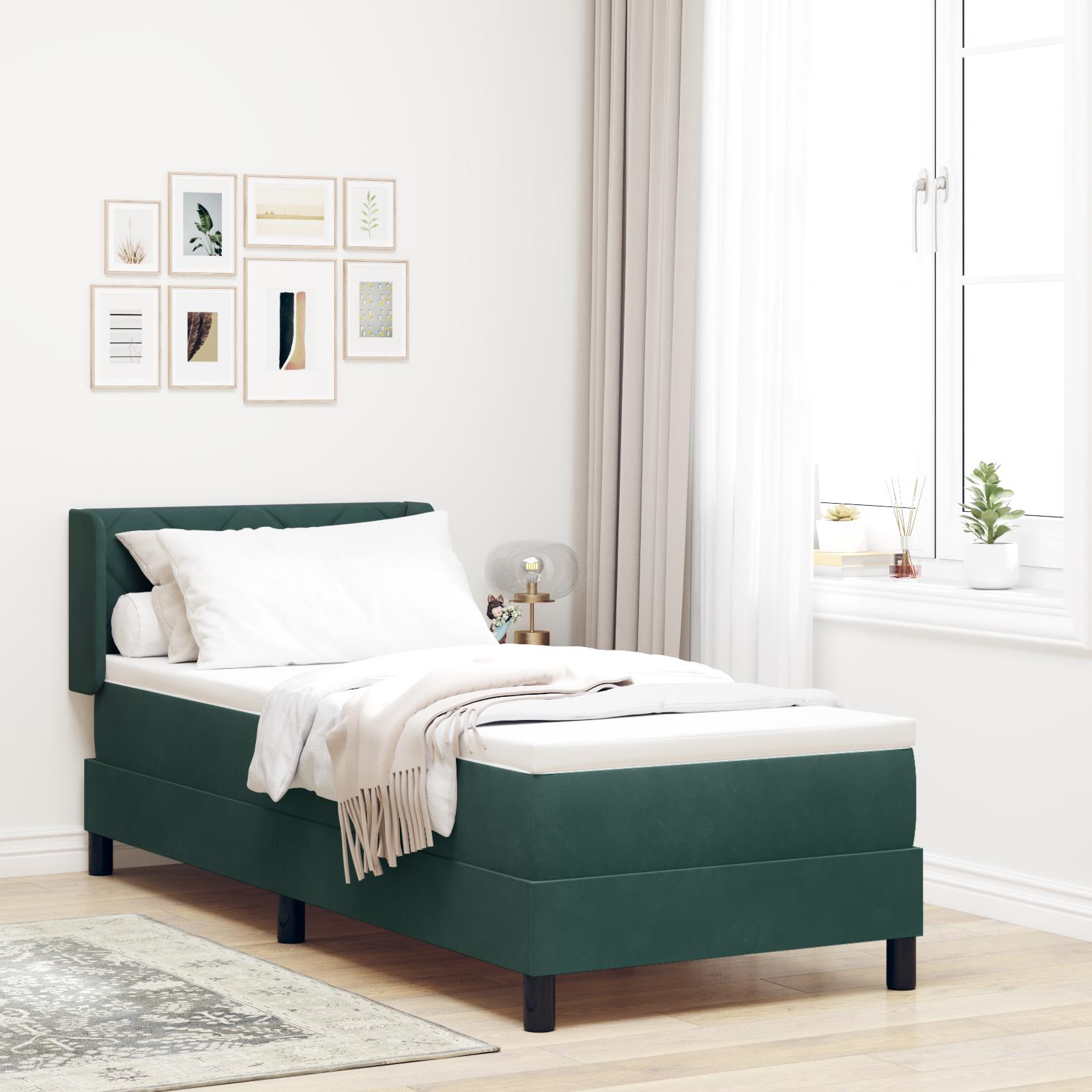 Boxmadras Med Madras Sort 100x200 Cm Fløjl Lysegrå 90 X 190 Cm - Mørkegrøn / 80 x 200 cm / Diamant blokke design
