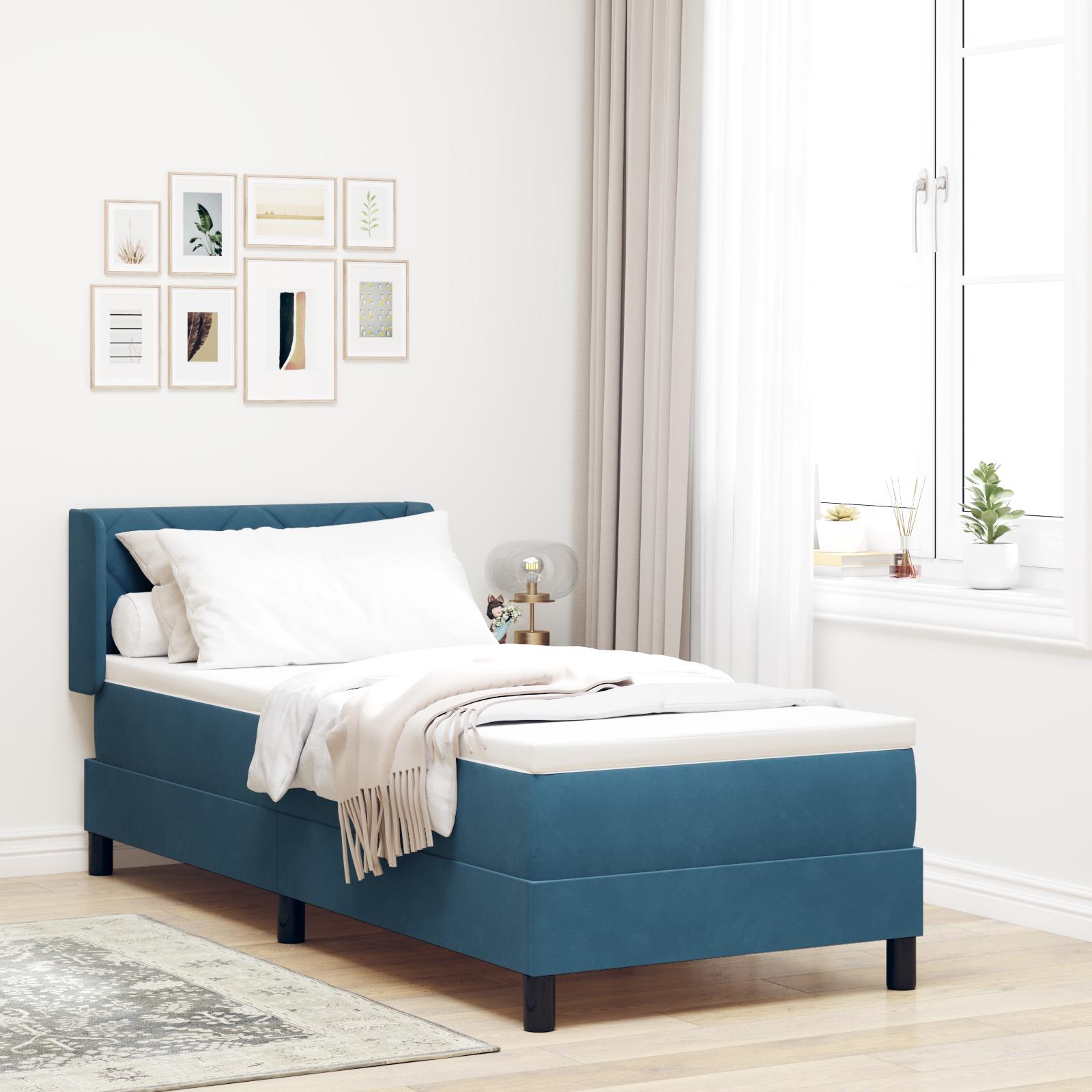 Boxmadras Med Madras Sort 100x200 Cm Fløjl Lysegrå 90 X 190 Cm - Mørkeblå / 80 x 200 cm / Diamant blokke design