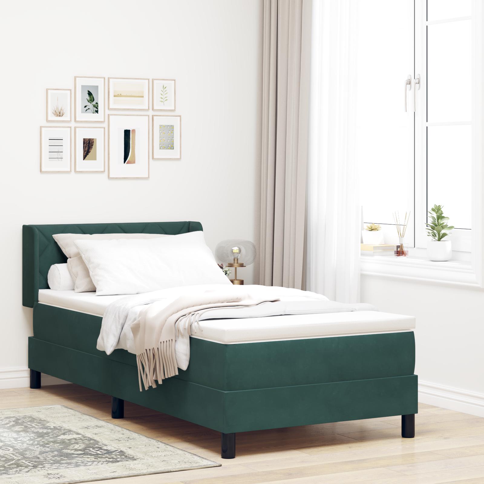Box spring seng med hovedgærde Mørkegrøn 200 x 100 cm Fløjl