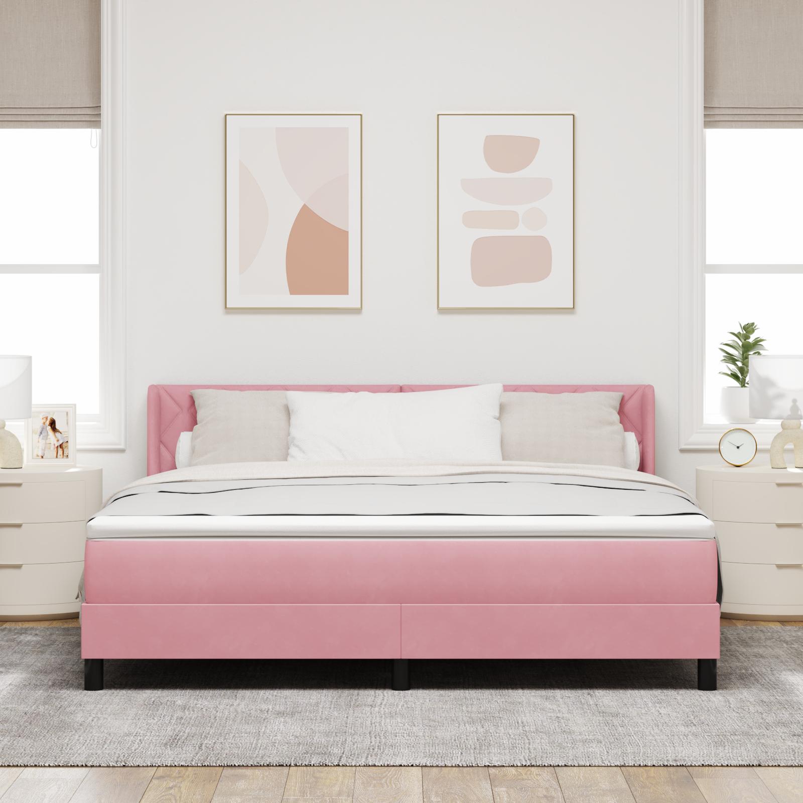 Box spring seng med hovedgærde Lyserød 200 x 180 cm Fløjl