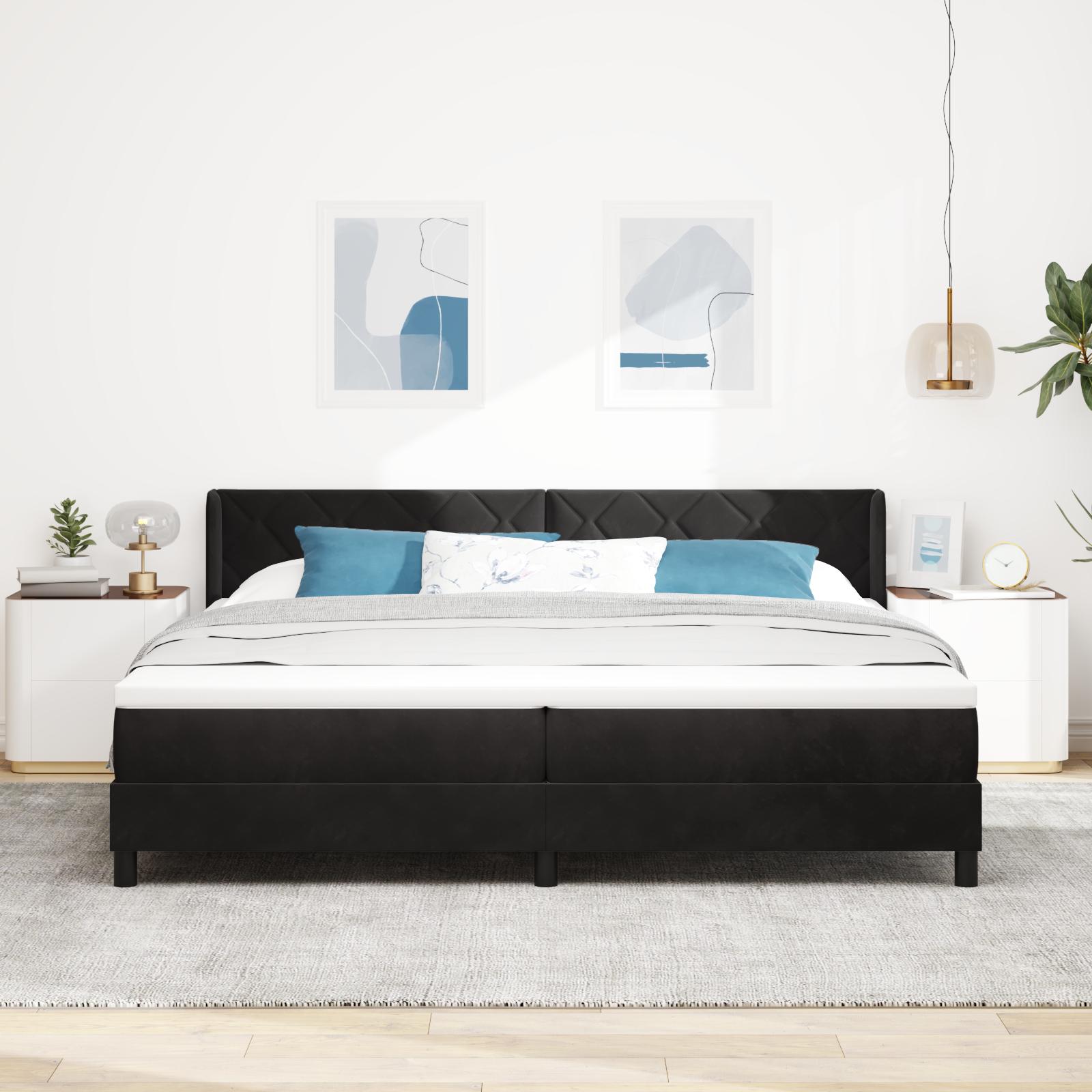 Boxmadras Med Madras Sort 100x200 Cm Fløjl Lysegrå 90 X 190 Cm - Sort / 200 x 200 cm / Diamant blokke design