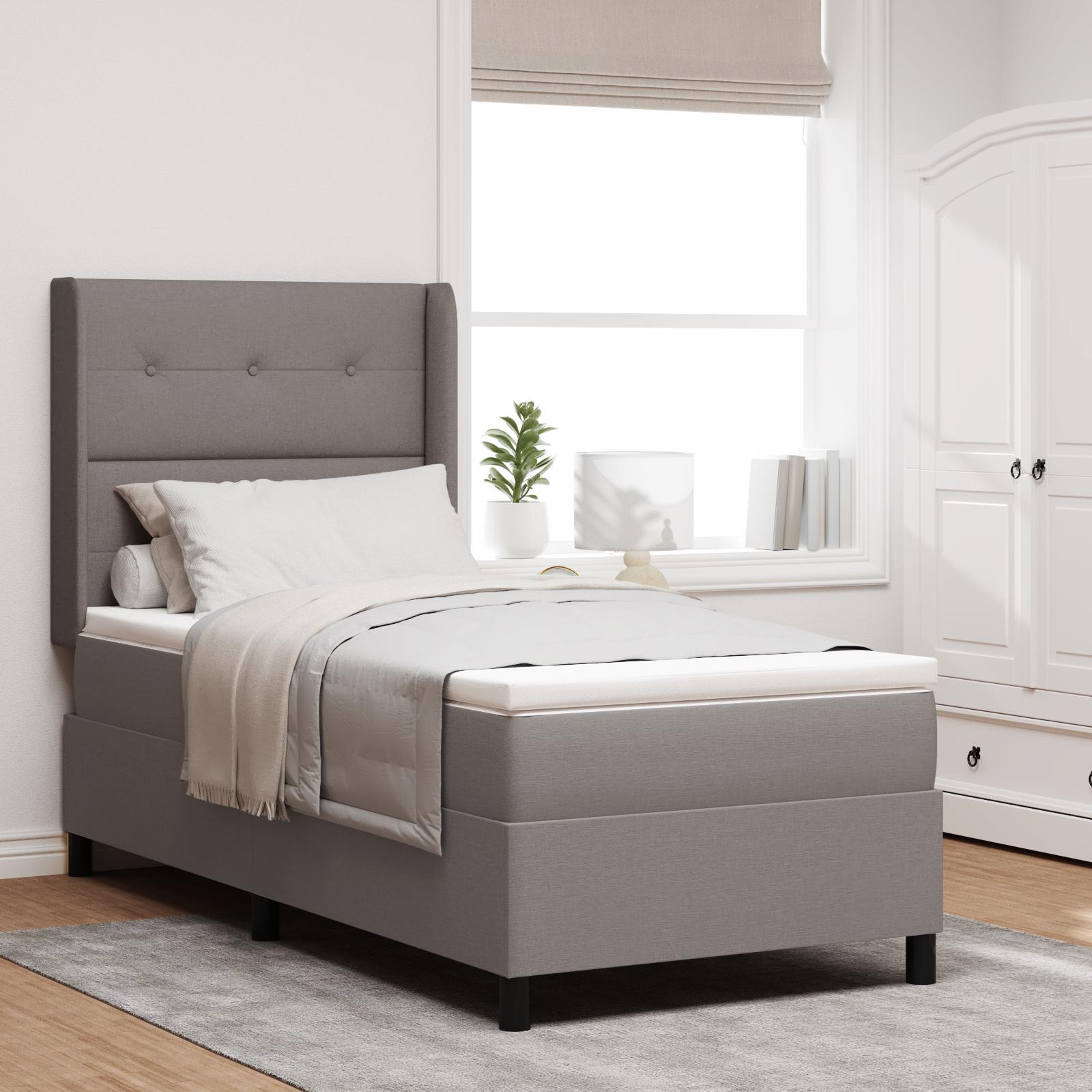 Kontinentalseng med madras Gråbrun 190 x 90 cm Stof