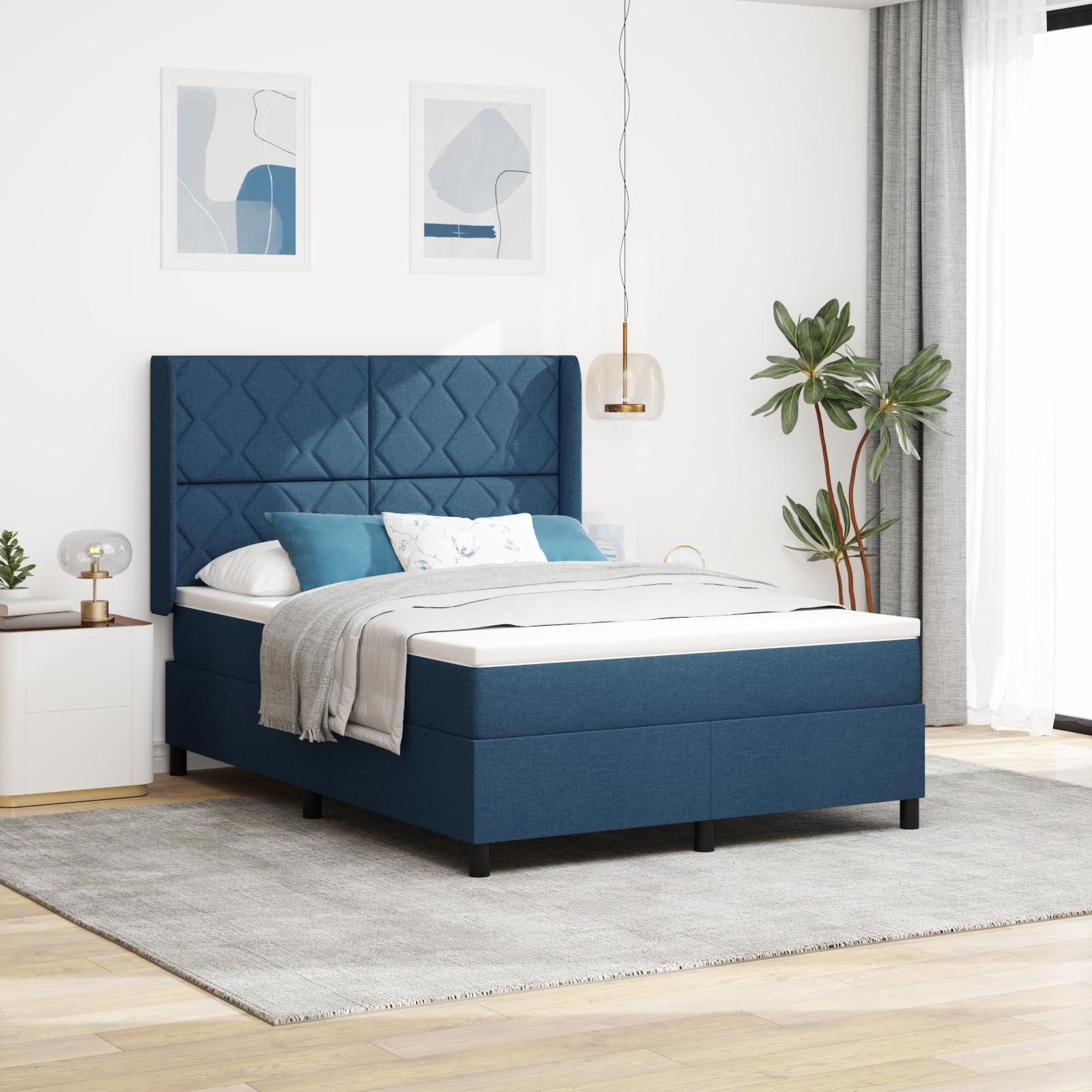 Kontinentalseng med justerbart hovedgærde og topmadras 140 x 190 cm - blå