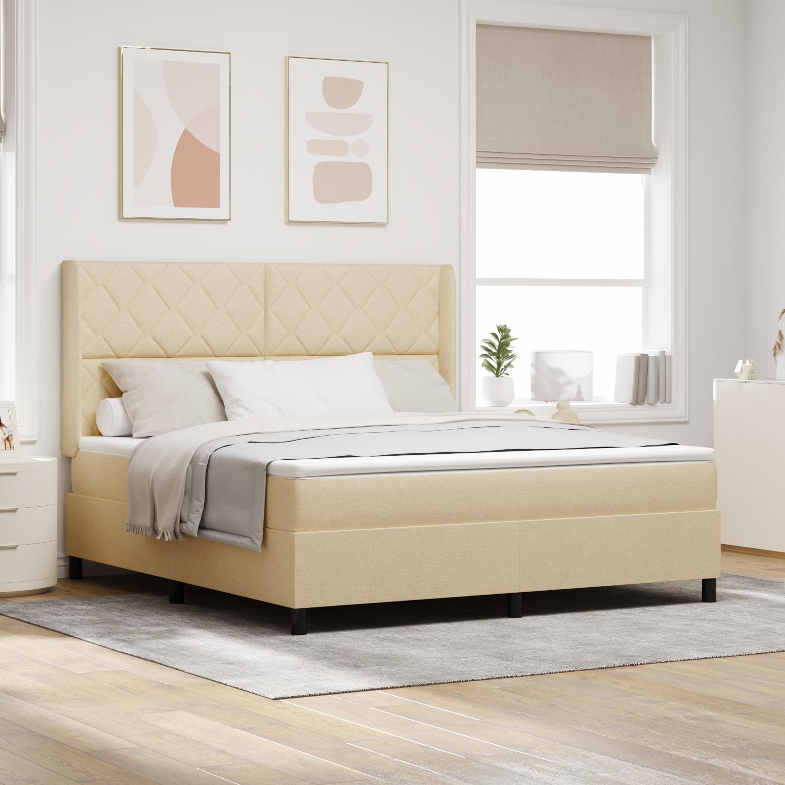 vidaXL Box spring seng med pude med hovedgærde Creme 200 x 180 cm Stof