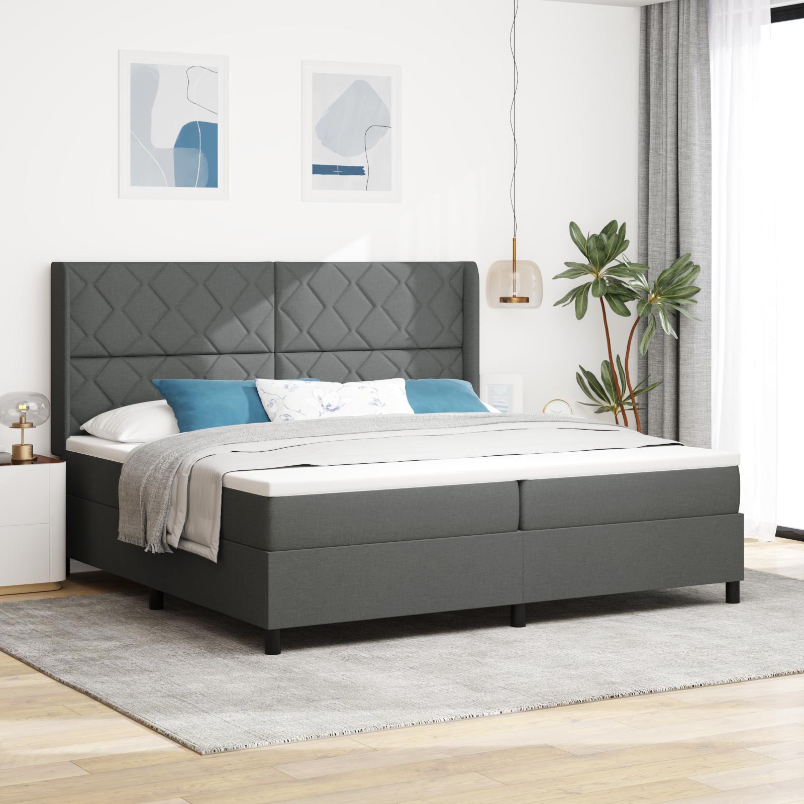 Kontinentalseng med pude mrkegr 200 x 200 cm stof
