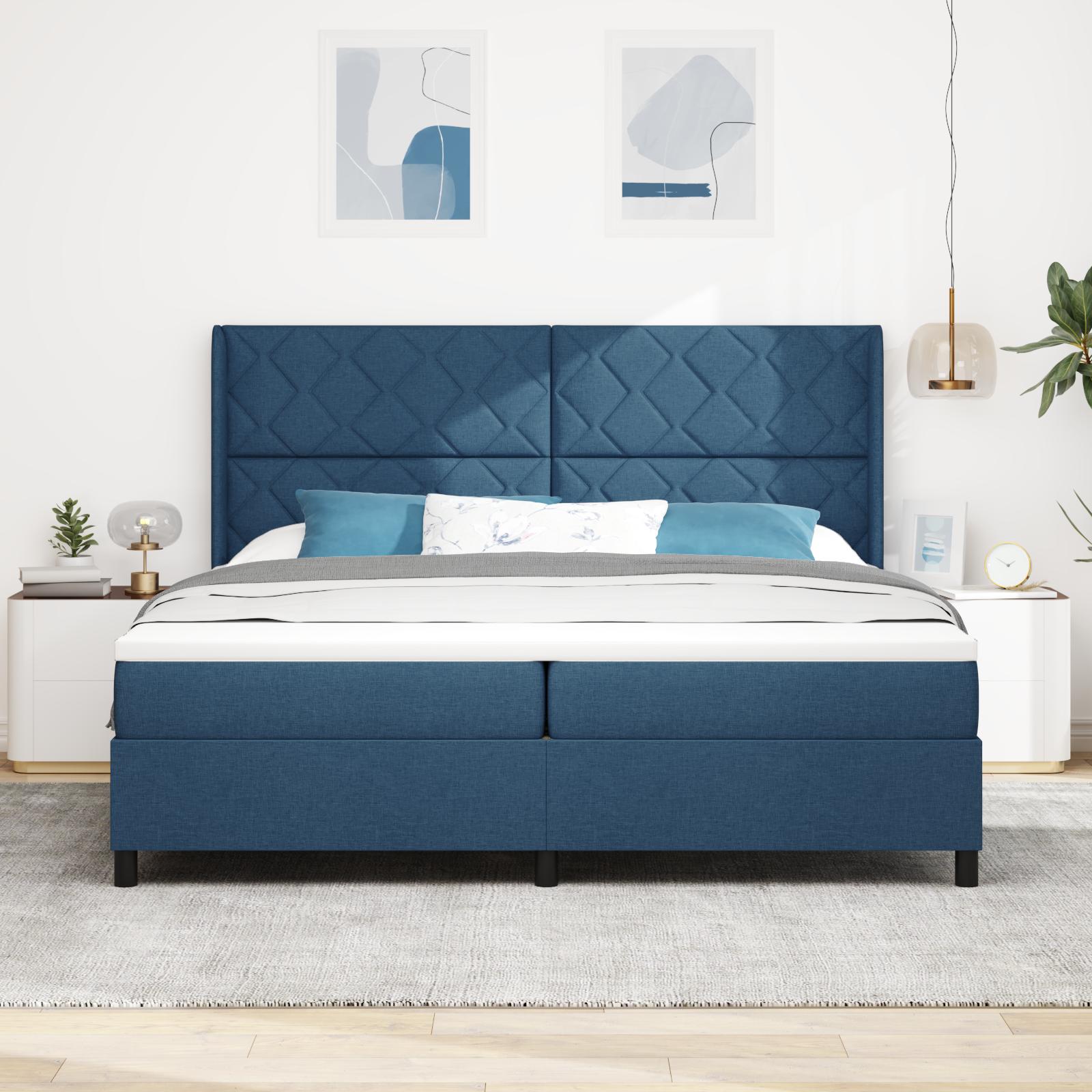 Box spring seng med madras med hovedgærde Blå 200 x 200 cm Stof