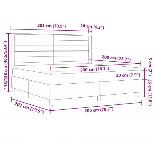 Boks-madrasseng med madras Lysegrå 200 x 200 cm Stof