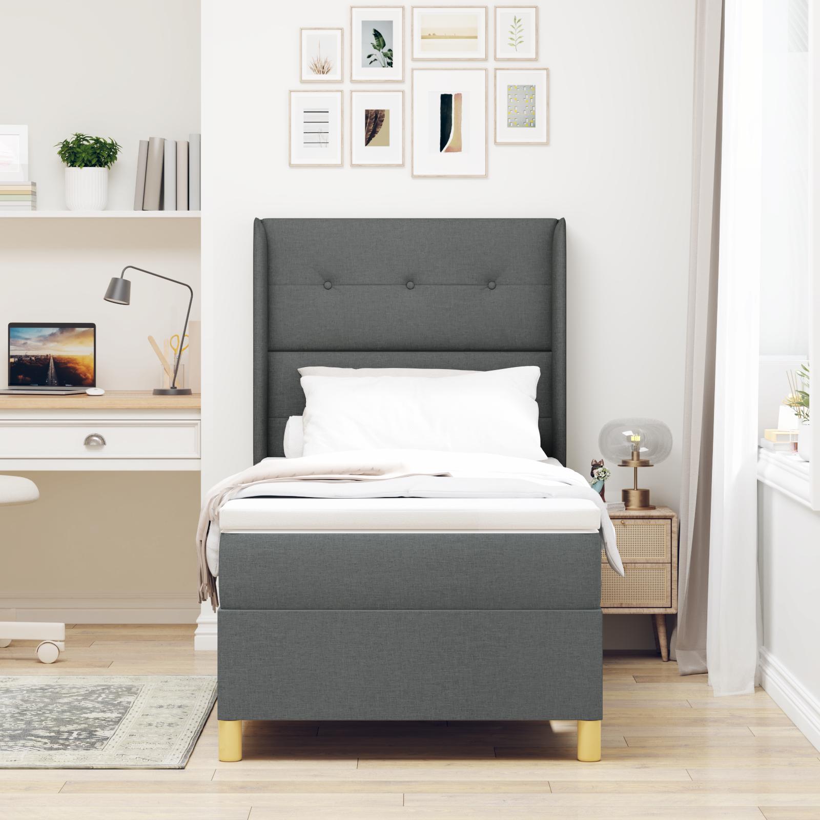 Kontinentalseng med justerbart hovedgærde 90 x 200 cm mørkegrå stof