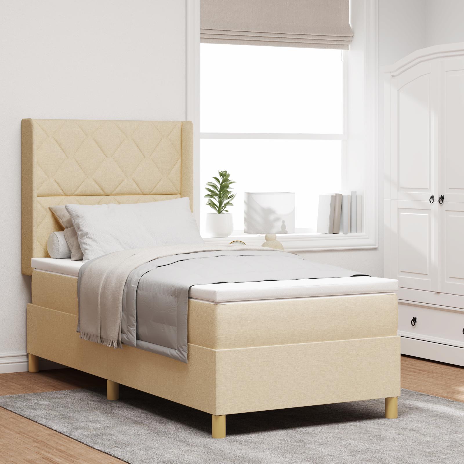 Box spring seng med madras Creme 100 x 200 cm Stof