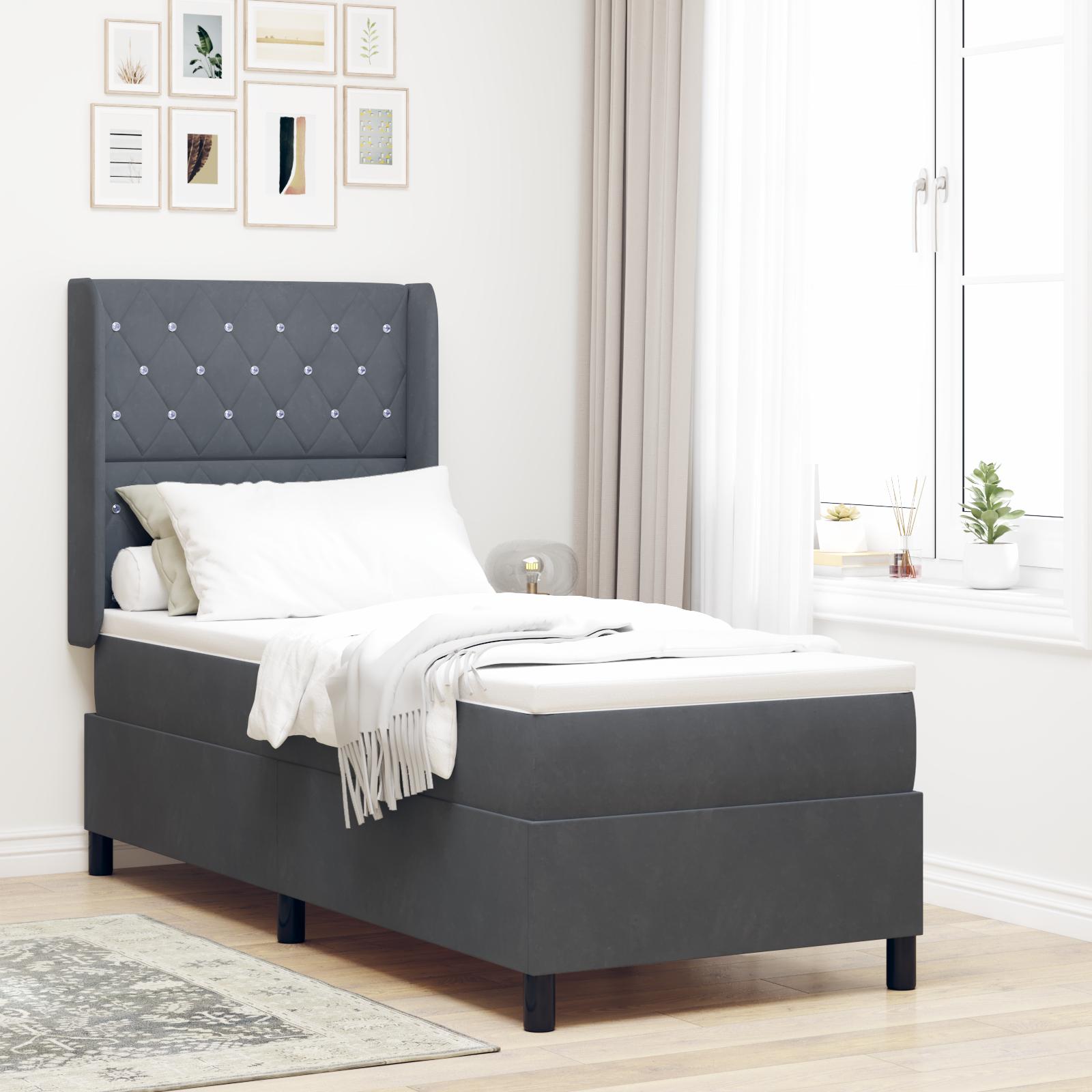 Box Spring Seng Med Hovedgærde Mørkegrå 80 X 200 Cm Fløjl