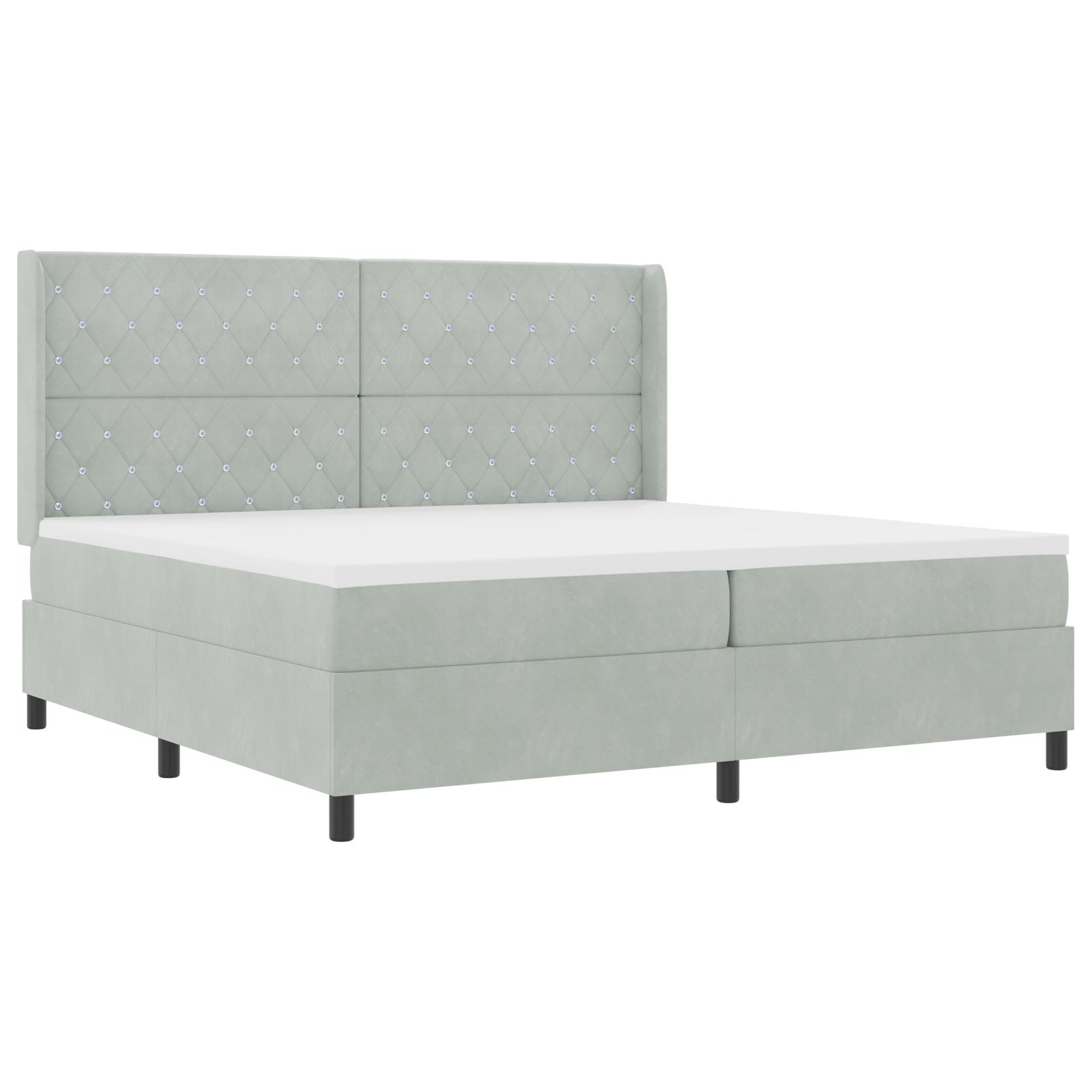 Box Spring Seng Med Hovedgærde Lysegrå 200 X 200 Cm Fløjl