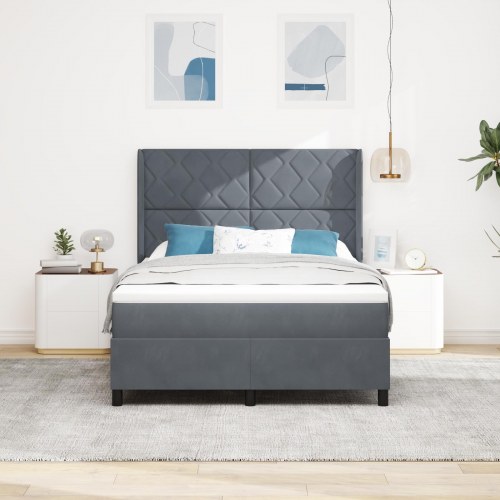 Kontinentalseng med hovedgærde 140 x 200 cm mørkegrå fløjl