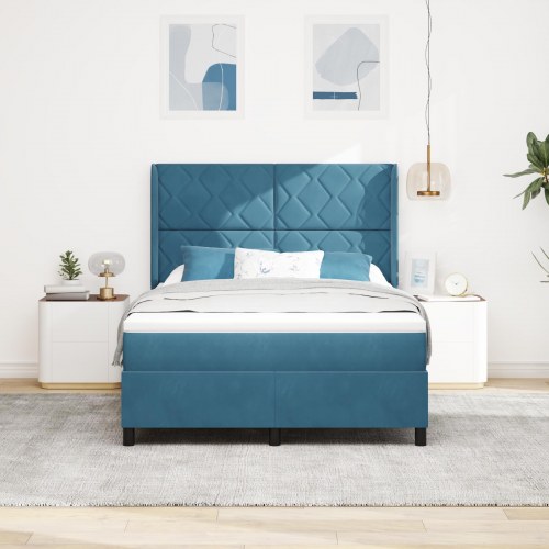 Kontinentalseng med hovedgærde 140 x 200 cm i blå fløjl