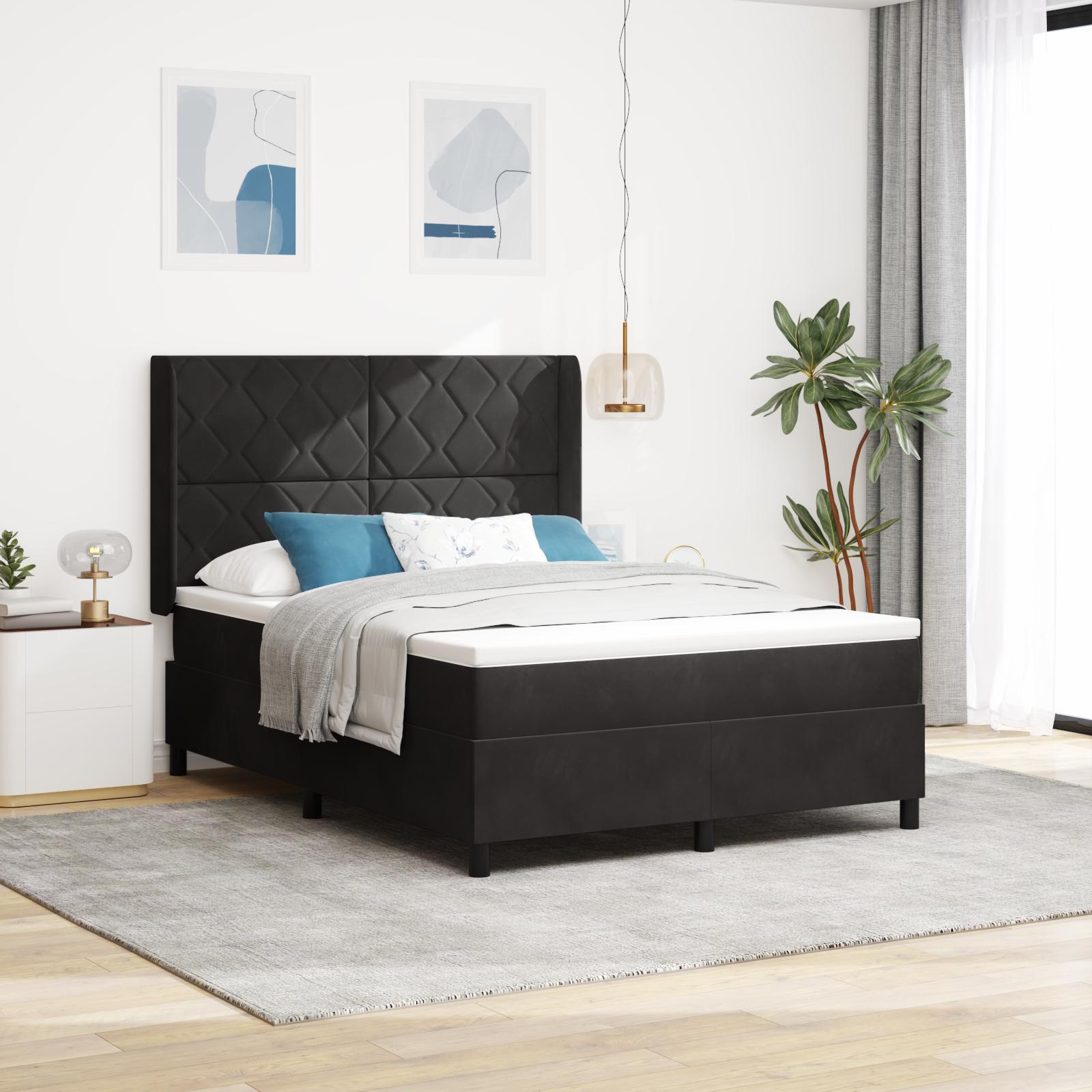 Kontinentalseng med hovedgærde 160 x 200 cm i sort fløjl