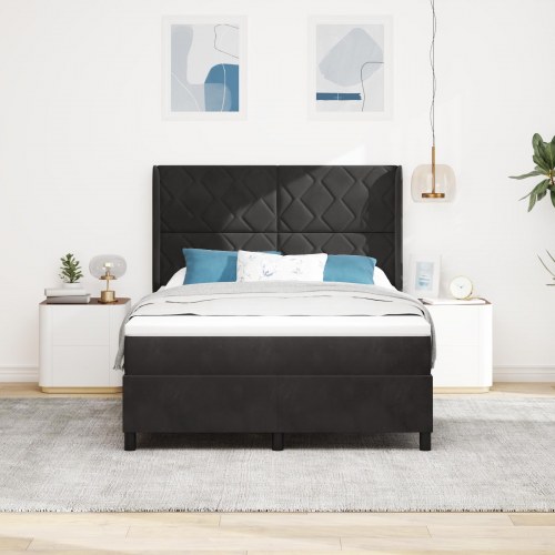 Kontinentalseng med hovedgærde 160 x 200 cm i sort fløjl