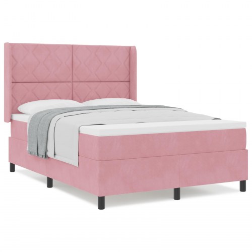 Kontinentalseng med hovedgærde 160 x 200 cm i fløjl - lyserød