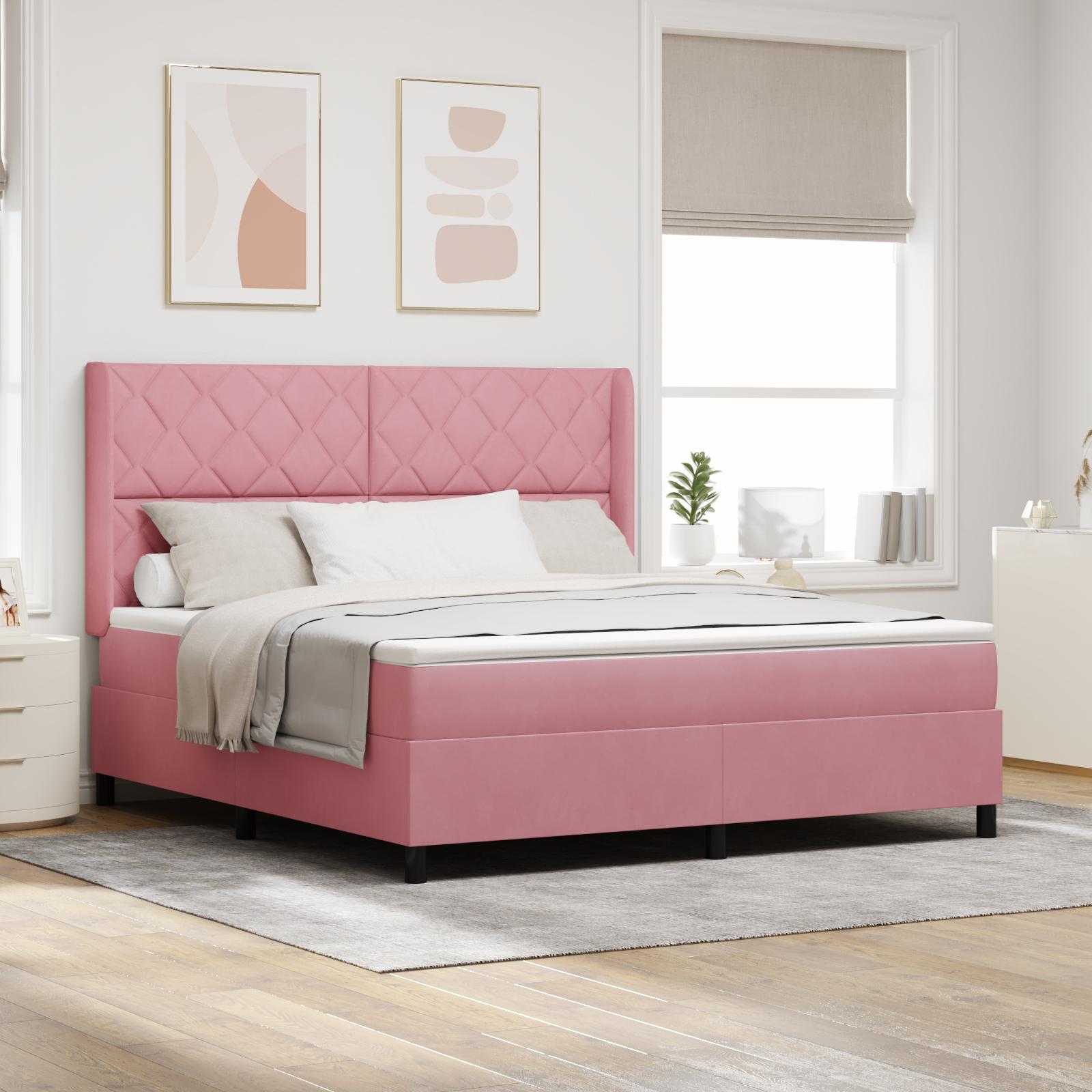 Box spring seng med hovedgærde Lyserød 180 x 200 cm Fløjl