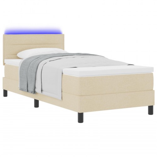 Kontinentalseng med madras med LED Creme 90 x 200 cm Stof