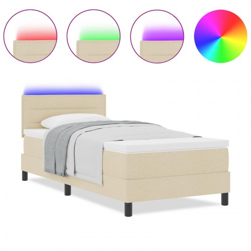 Kontinentalseng med madras med LED Creme 90 x 200 cm Stof