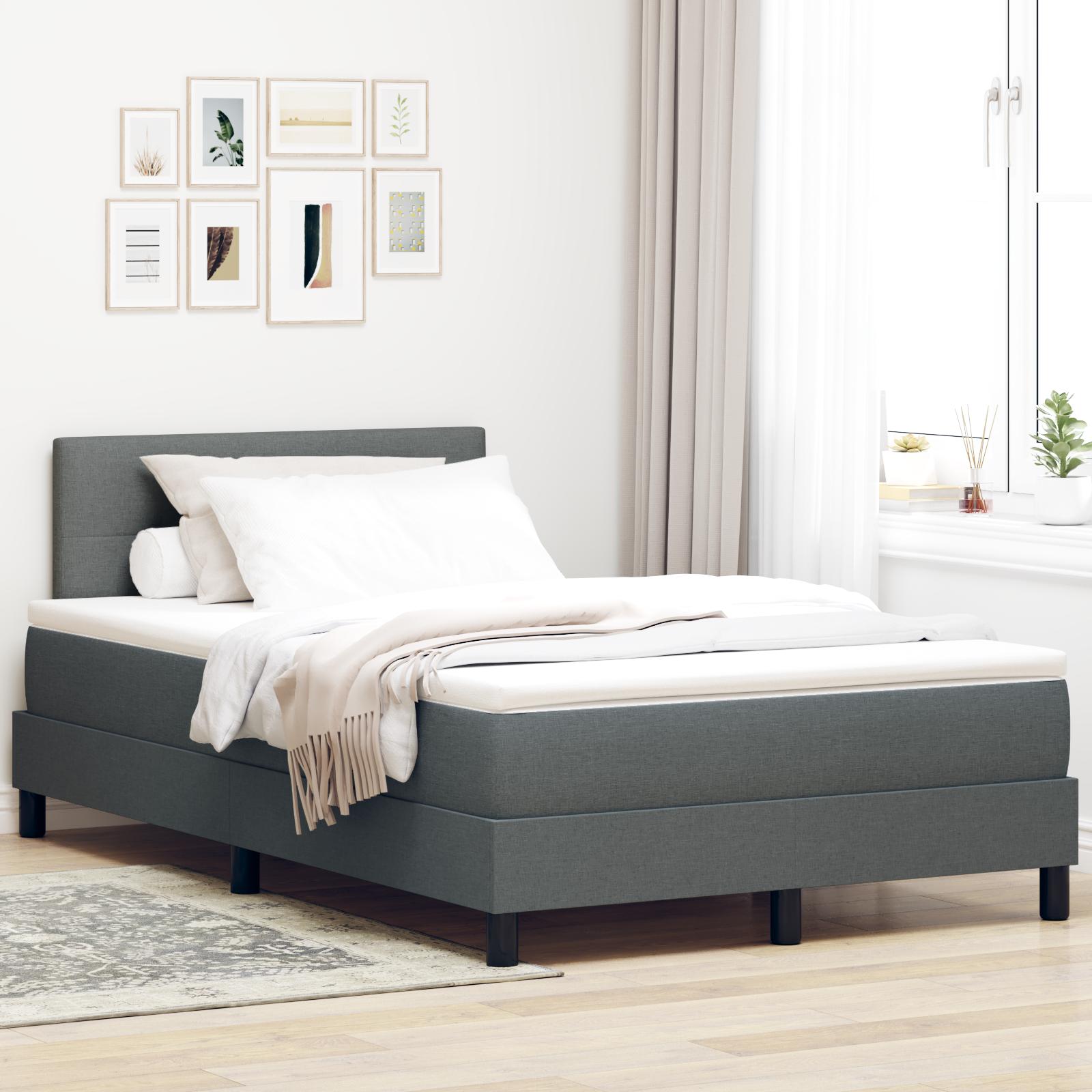 Box Spring Seng Med Madras & Led Antracitgrå 120x190 Cm Stof
