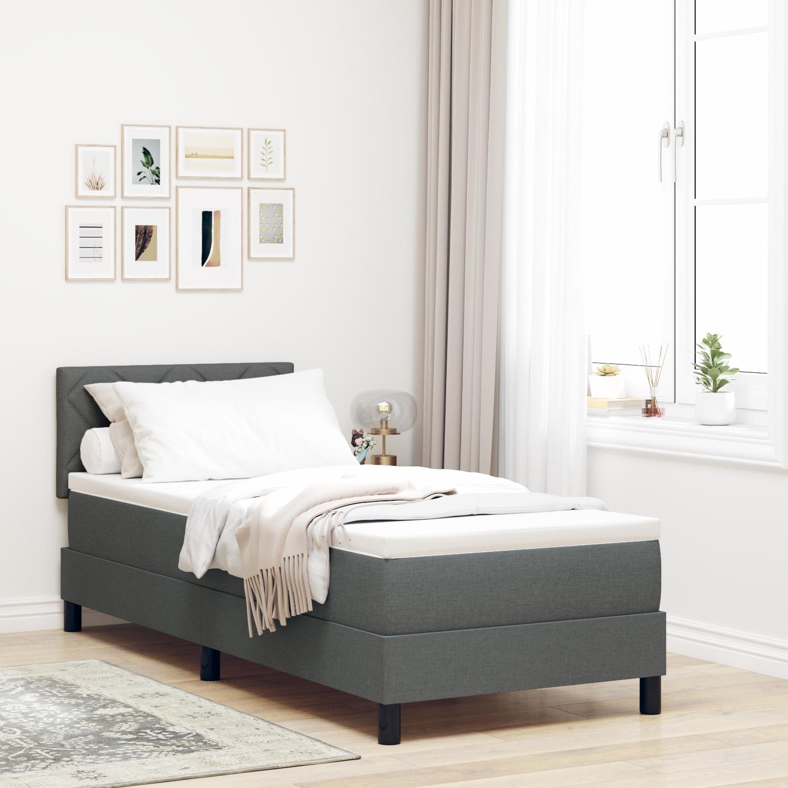 Box spring seng med madras med LED Mørkegrå 80 x 200 cm Stof