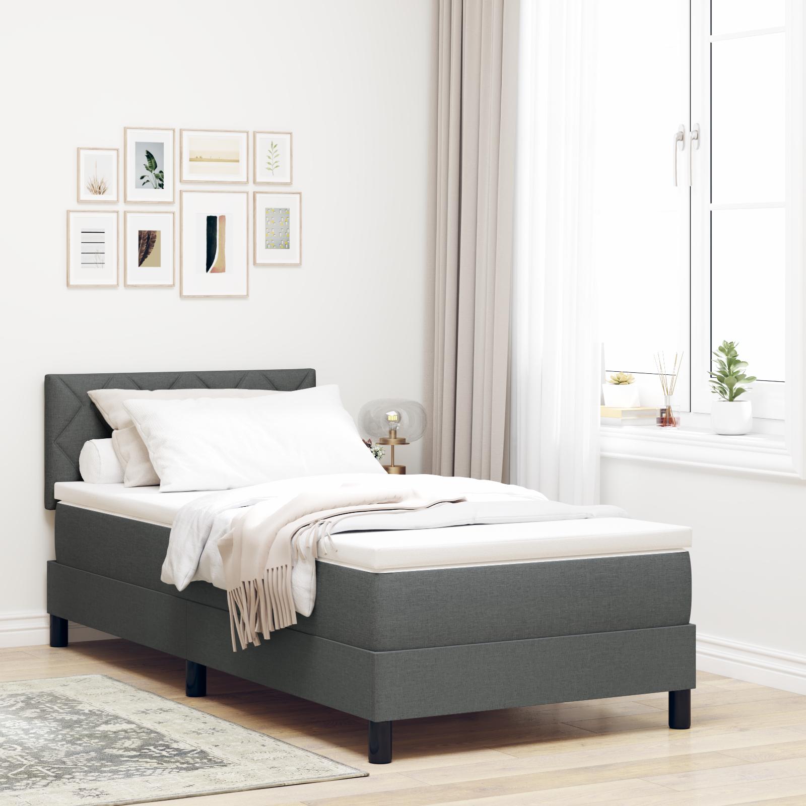Box Spring Seng Med Madras & Led Mørkegrå 100 X 200 Cm Stof