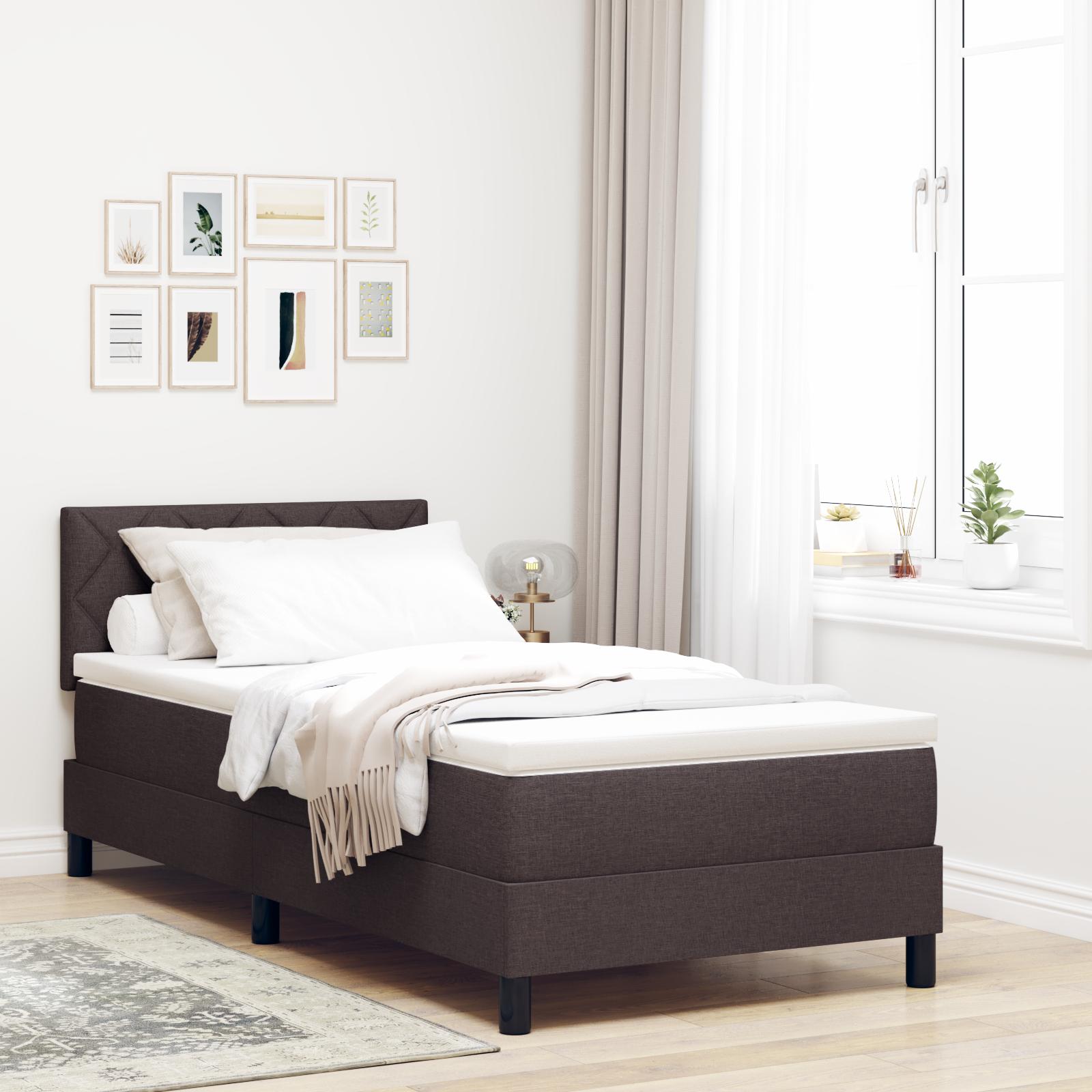 Box spring seng med madras med LED Mørk Brun 100 x 200 cm Stof