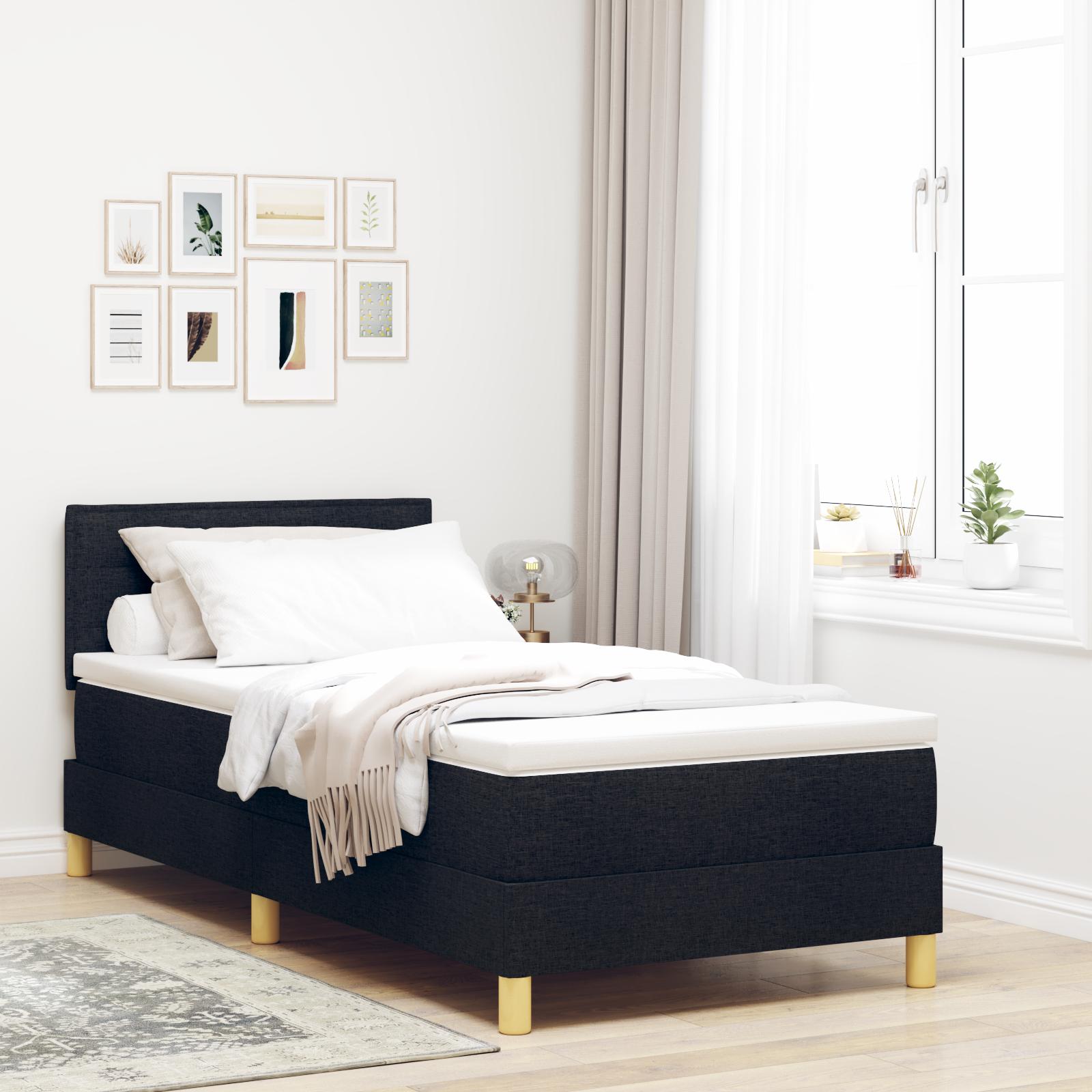 Box Spring Seng Med Madras Med Hovedgærde Sort 90 X 190 Cm Stof
