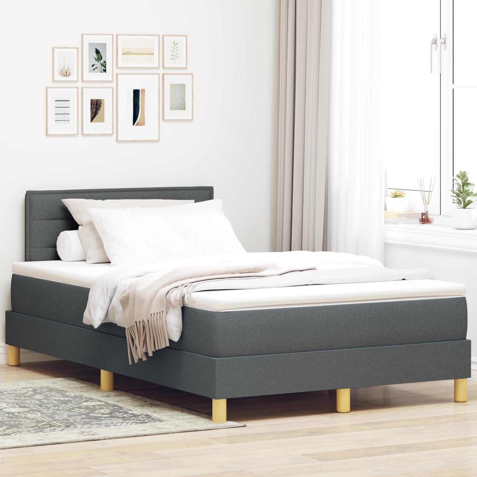 LED Box Spring Bed med madras Mørkegrå 120 x 200 cm Stof