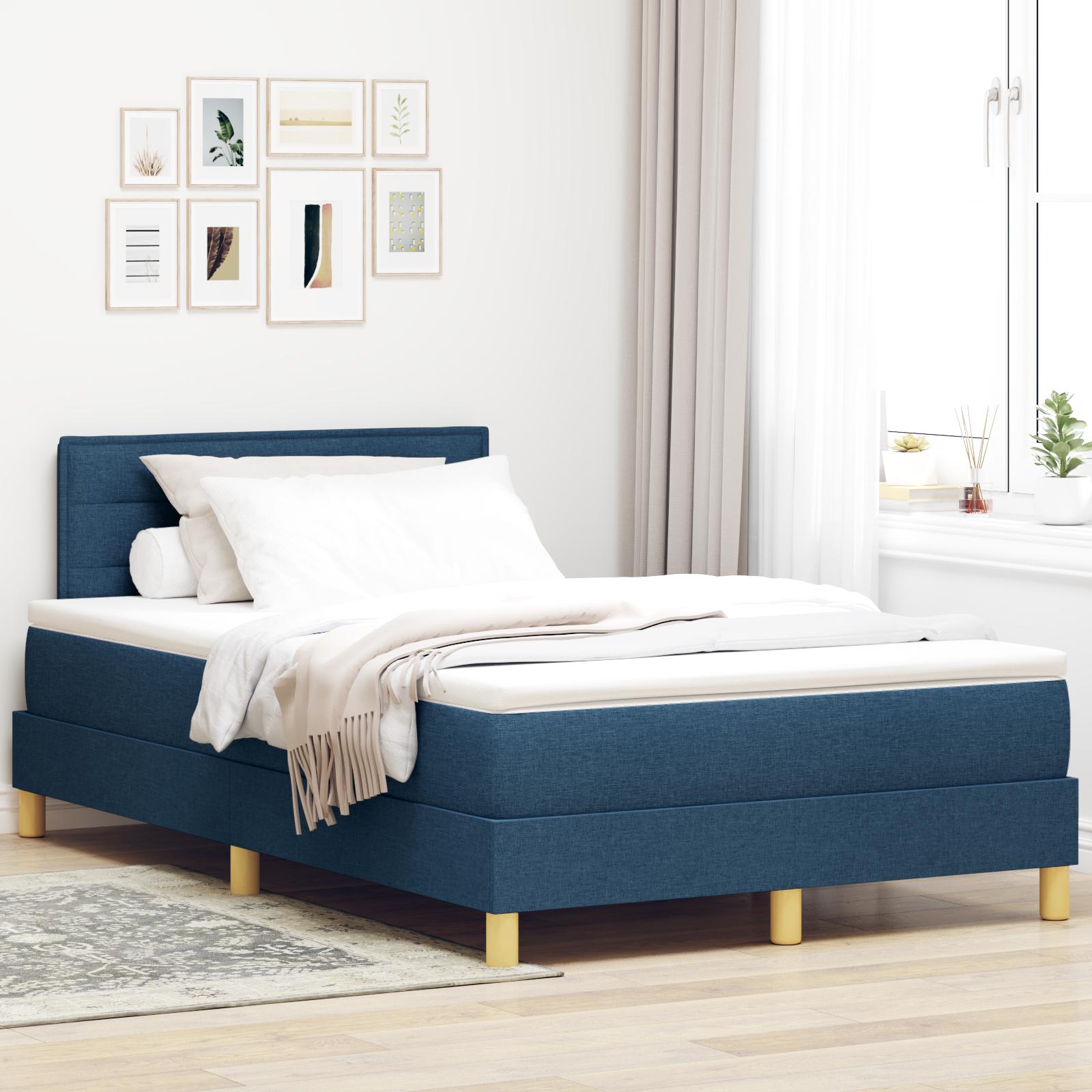 Box Spring Seng Med Madras Med Hovedgærde Blå 120 X 200 Cm Stof