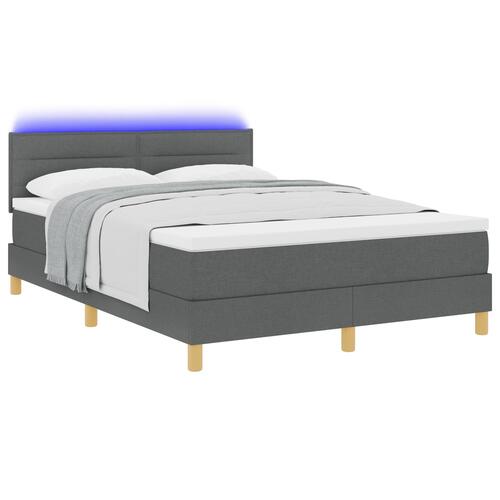 Boxspring Seng med Madras & LED Mørkegrå 160x200 cm Stof