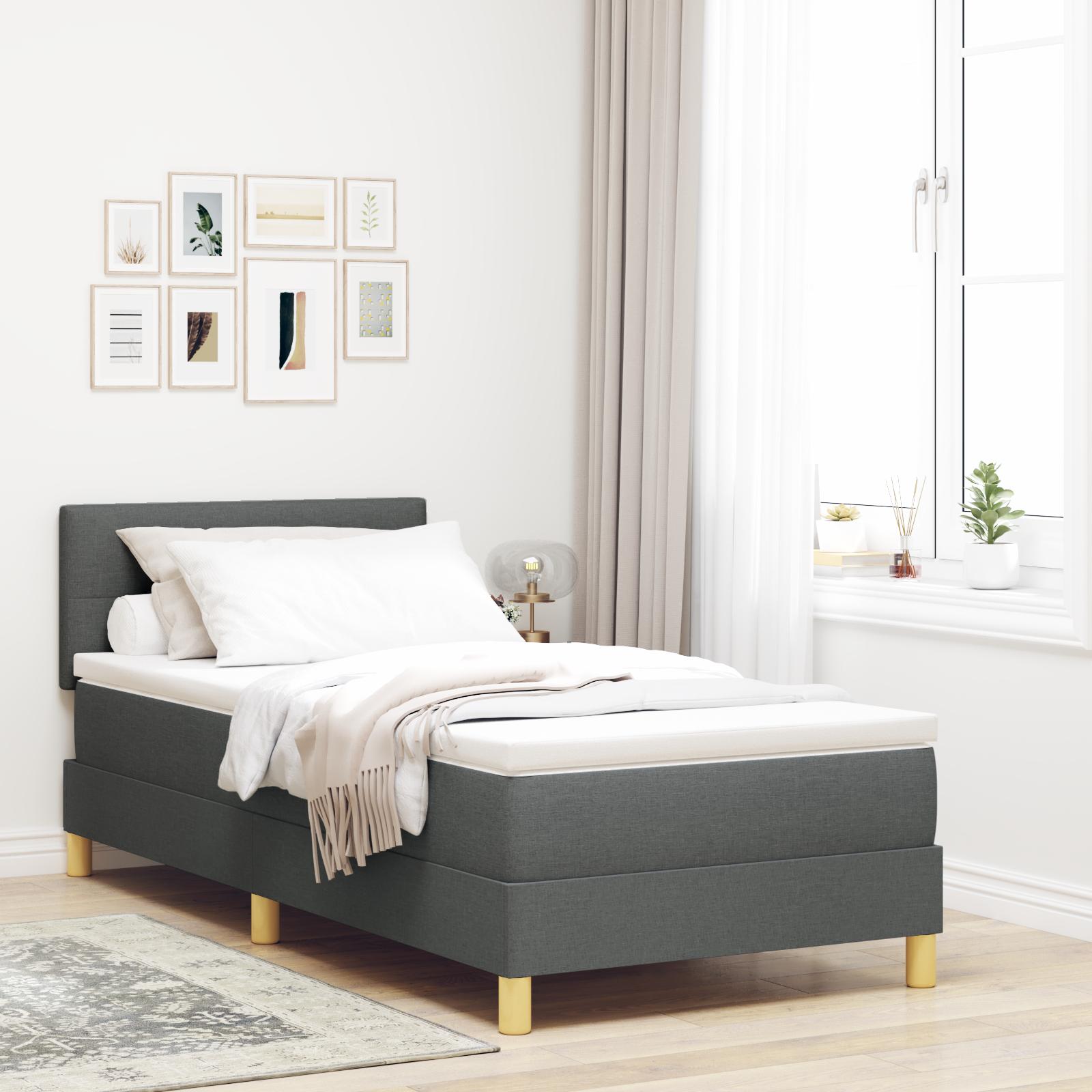 LED boxspring seng med madras og topmadras 100 x 200 cm mørkegrå stof