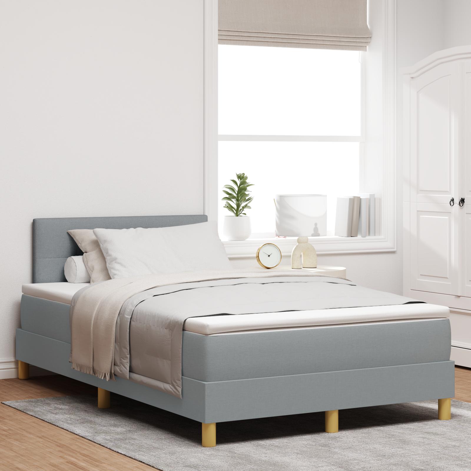 LED boxspring seng med hovedgærde 120 x 200 cm lysegrå stof
