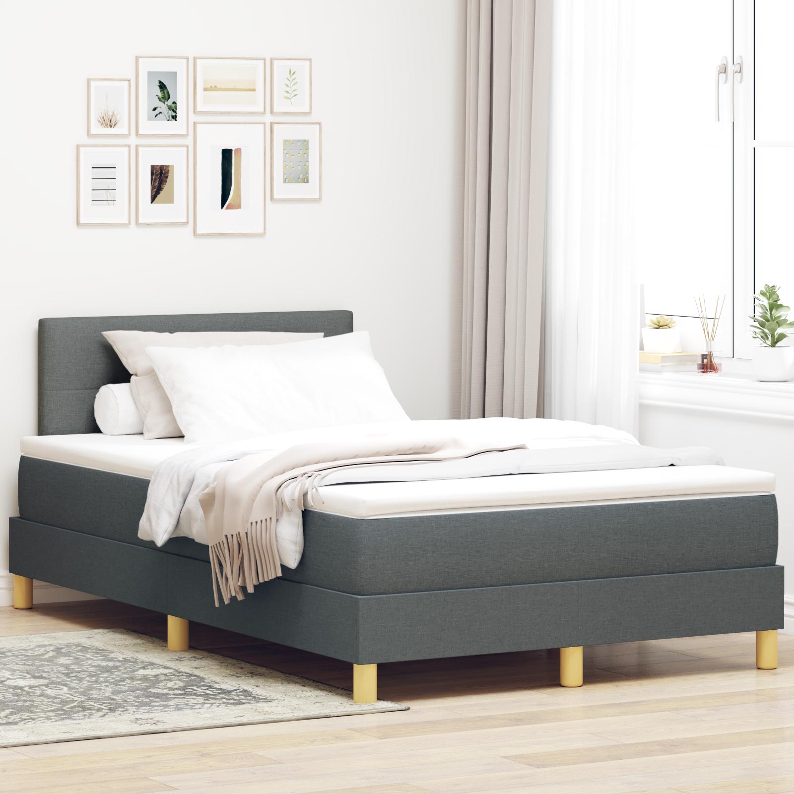 LED boxspring seng med hovedgærde 120 x 200 cm mørkegrå stof