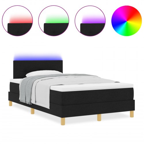 LED Box Spring Bed med madras med LED Sort 120 x 200 cm Stof