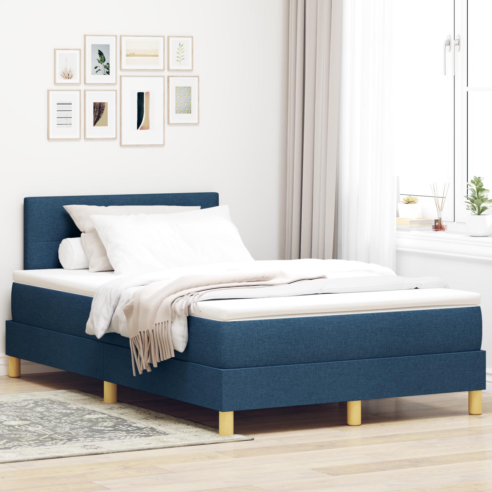 LED Box Spring Bed med madras med LED Blå 120 x 200 cm Stof