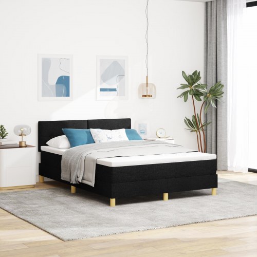 LED Box Spring Bed med madras med LED Sort 140 x 200 cm Stof