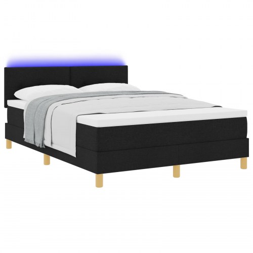 LED Box Spring Bed med madras med LED Sort 140 x 200 cm Stof