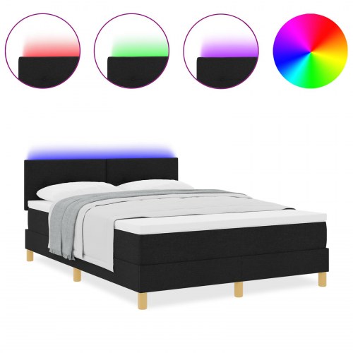 LED Box Spring Bed med madras med LED Sort 140 x 200 cm Stof