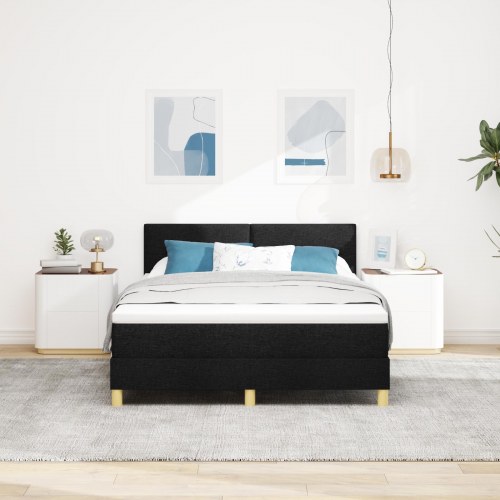 LED Box Spring Bed med madras med LED Sort 140 x 200 cm Stof