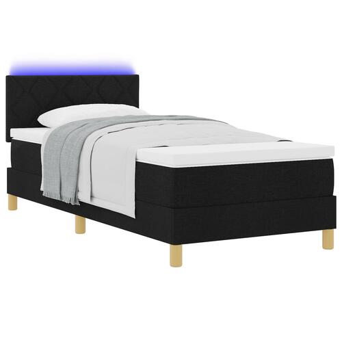 Box Spring Seng med Madras & LED Sort 90x190 cm Stof