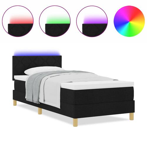 Box Spring Seng med Madras & LED Sort 90x190 cm Stof