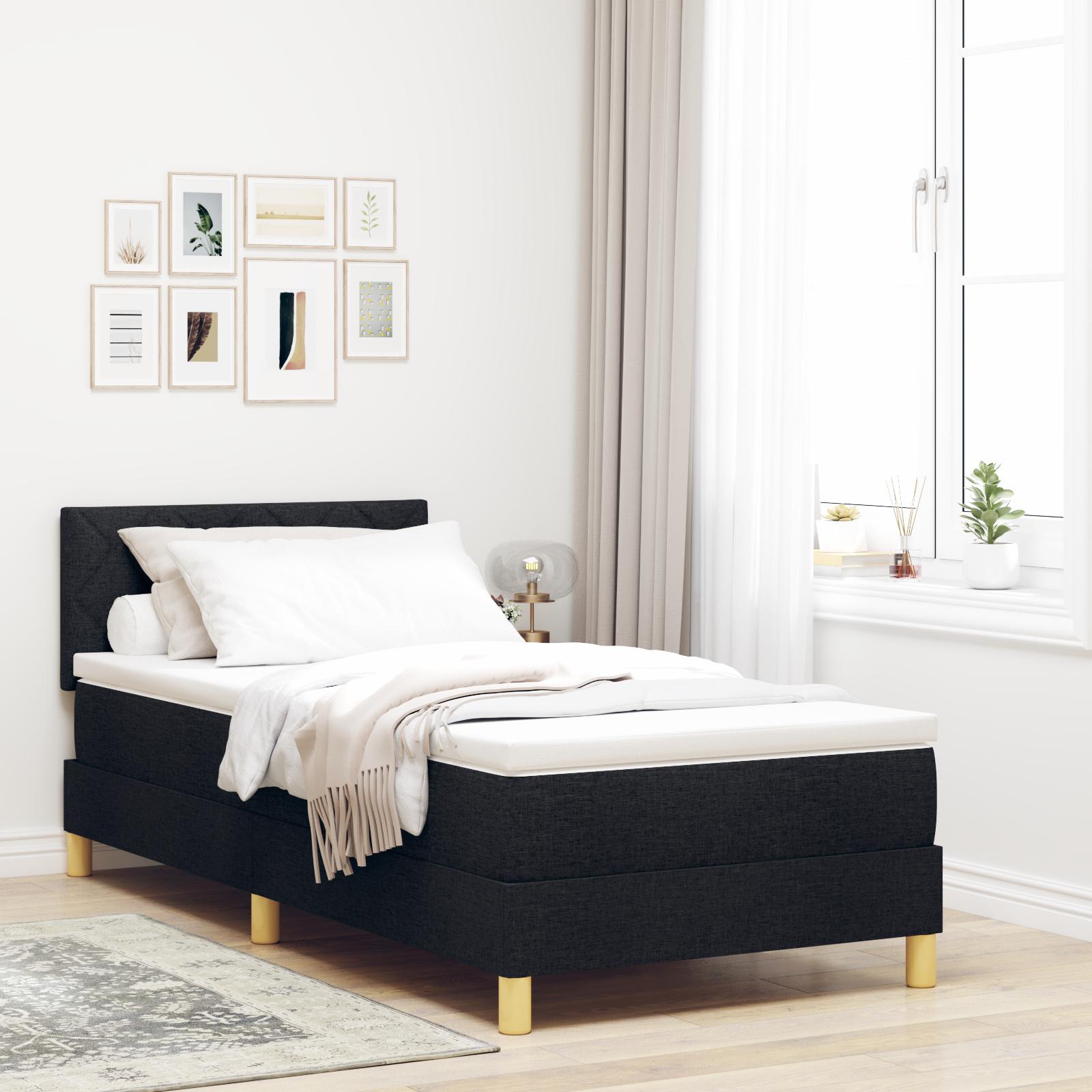 Box Spring Seng Med Madras Med Hovedgærde Sort 90 X 200 Cm Stof