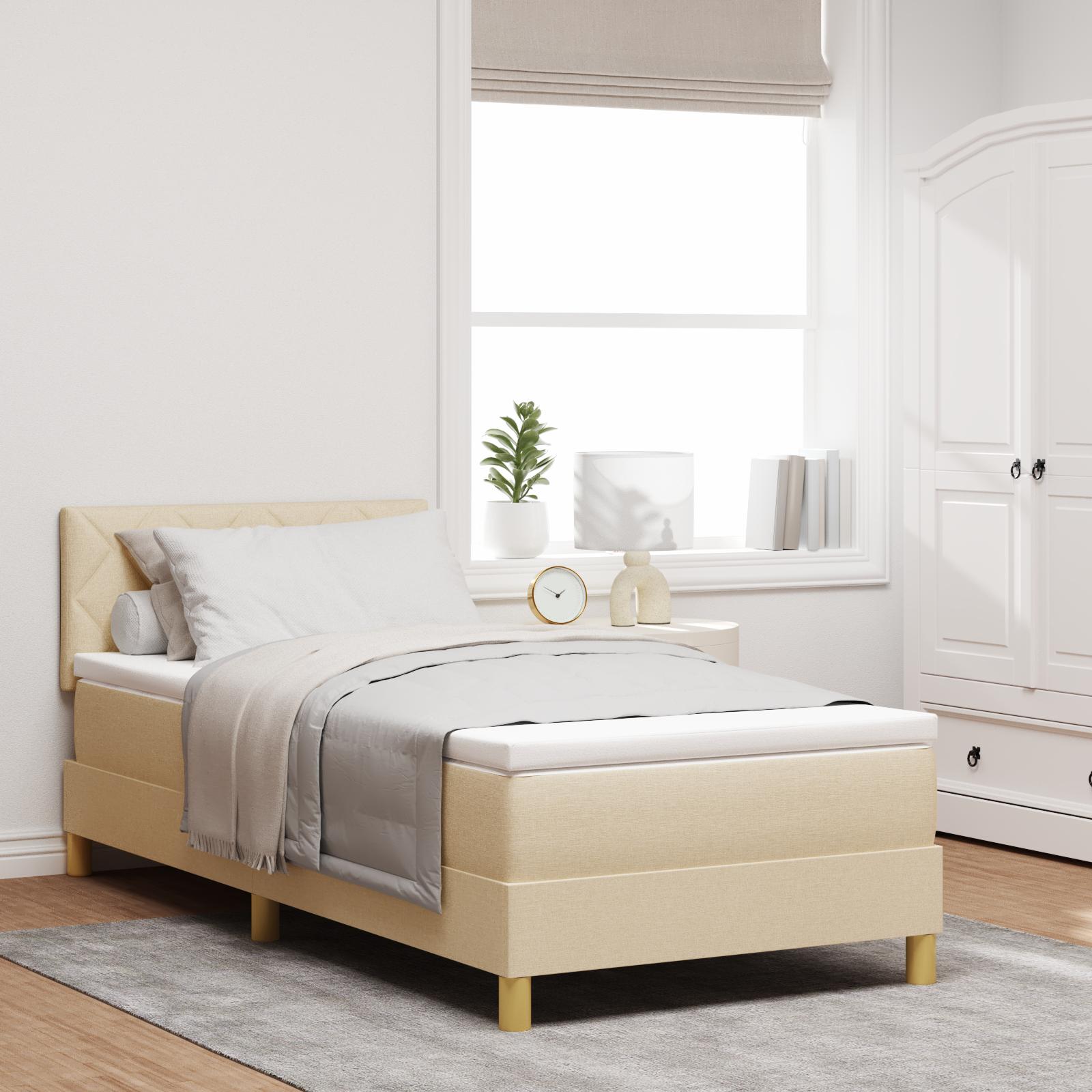 LED Box Spring Bed med madras med LED Creme 100 x 200 cm Stof