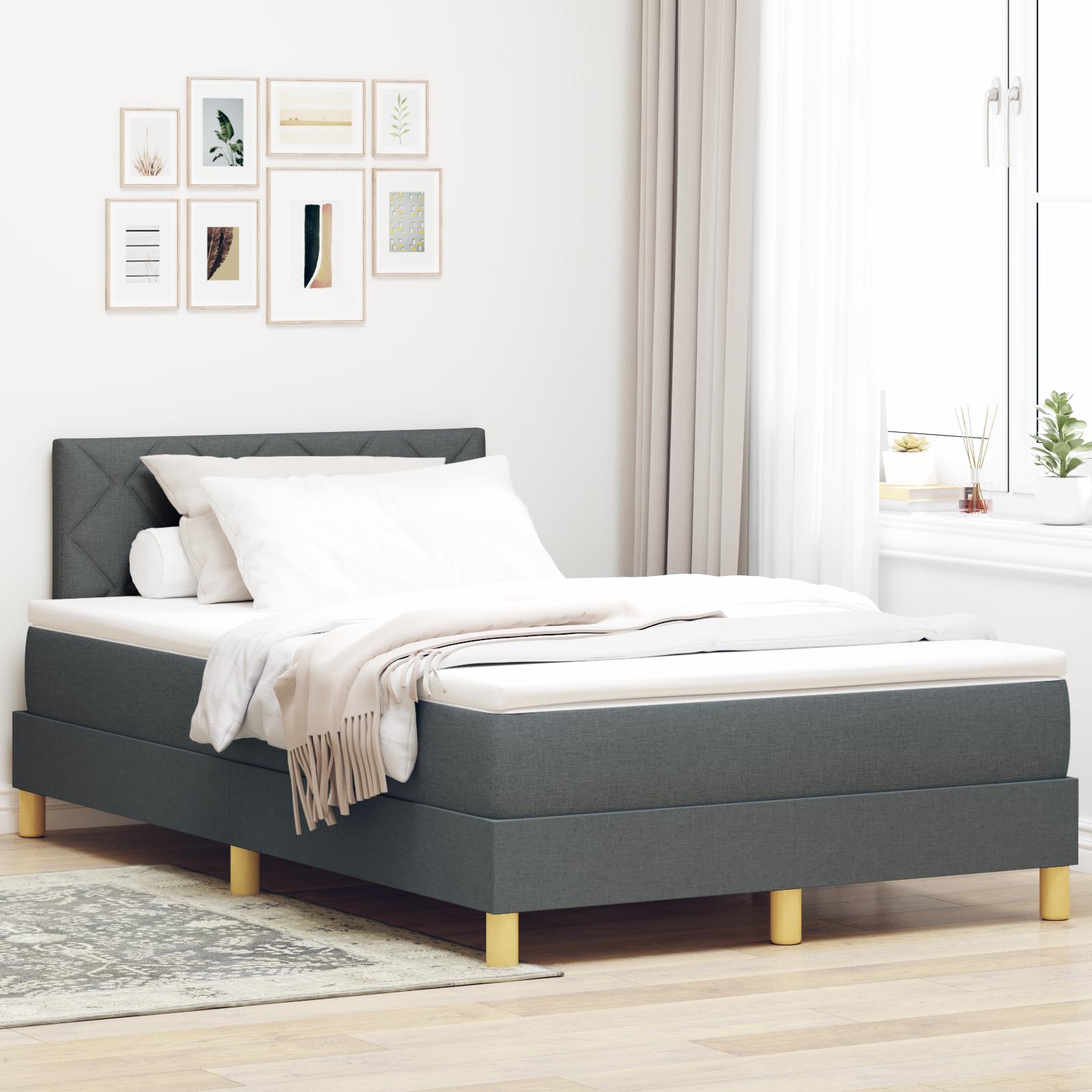 LED Box Spring Bed med madras Mørkegrå 120 x 190 cm Stof