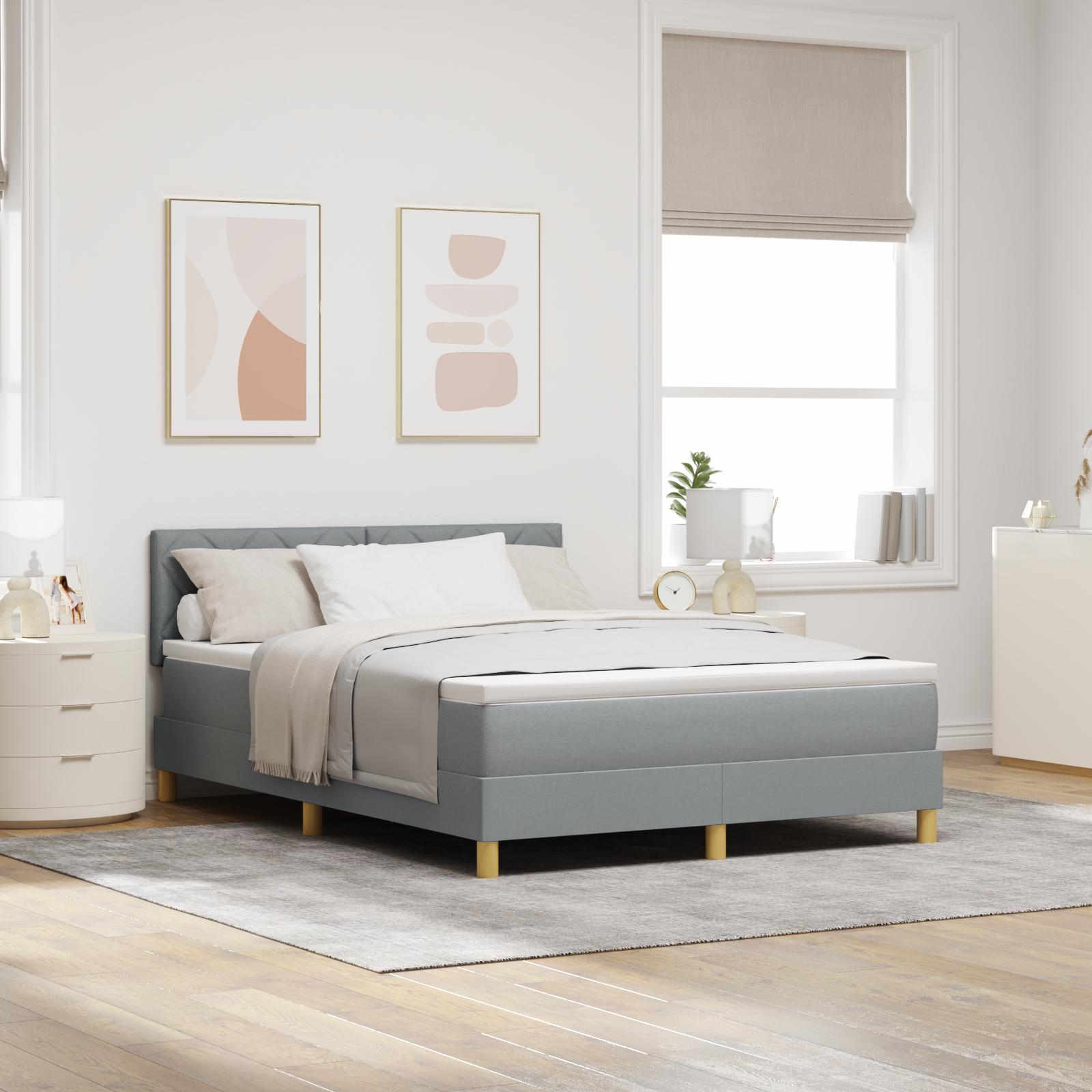 vidaXL LED Box Spring Bed med hovedgærde Lysegrå 140 x 200 cm Stof