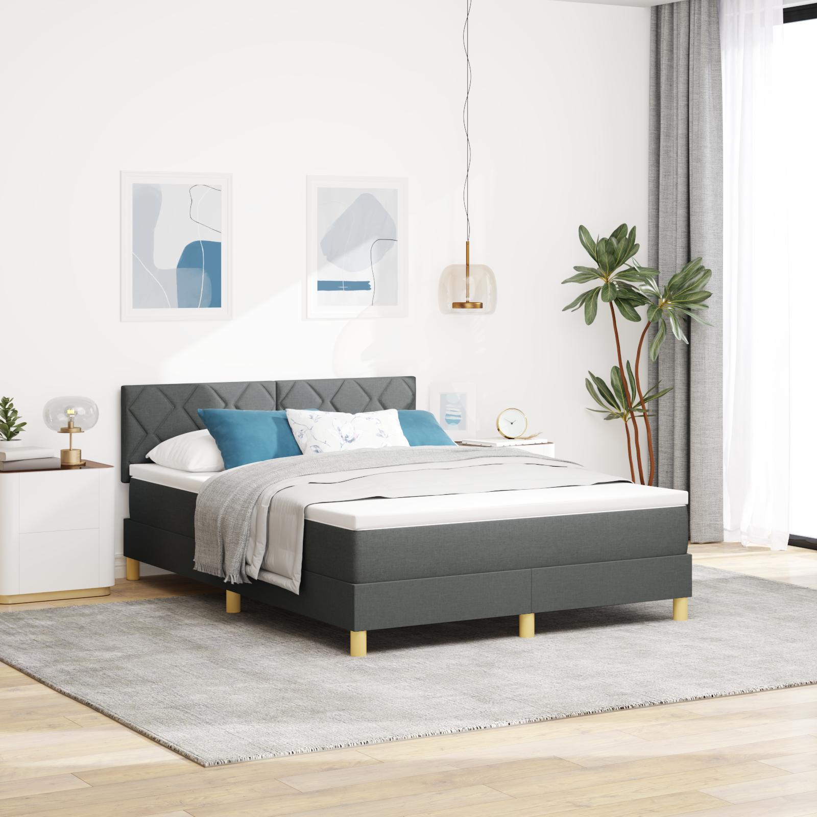 Box Spring Seng med Madras & LED Mørkegrå 140x200 cm Stof