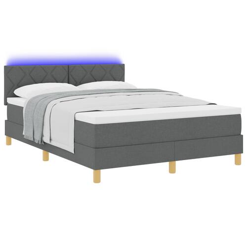 Box Spring Seng med Madras & LED Mørkegrå 140x200 cm Stof