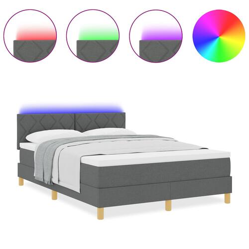 Box Spring Seng med Madras & LED Mørkegrå 140x200 cm Stof